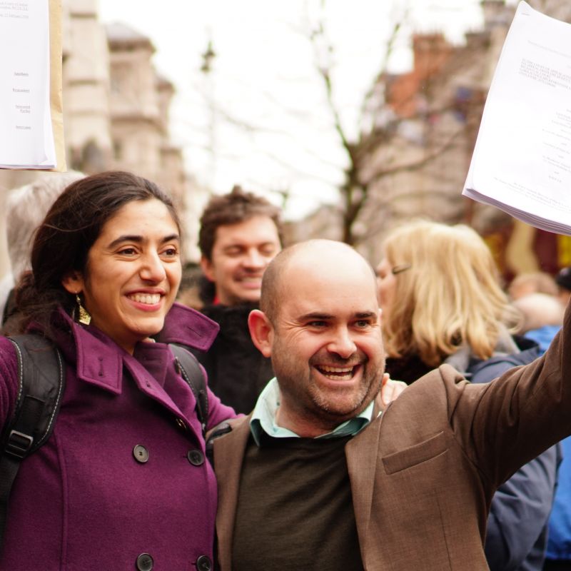 Our lawyers Katie and Will outside Court after Heathrow