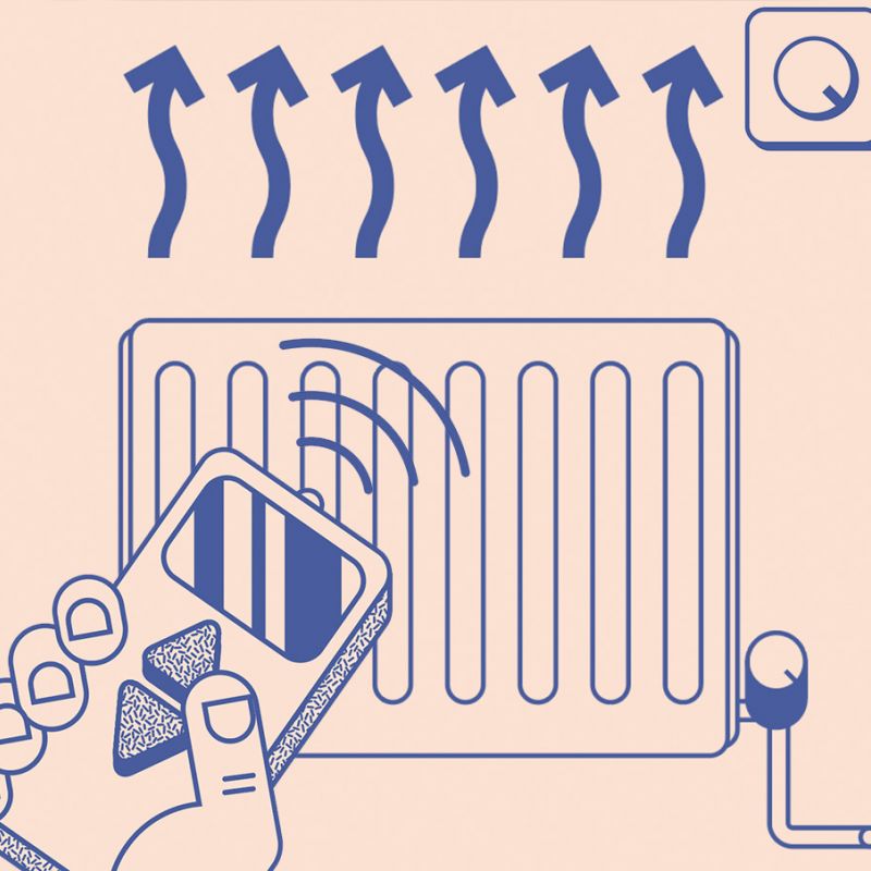 illustration of smart heating controls - remote, radiator and wall thermostat