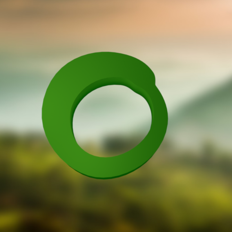 Stylised 3D Friends of the Earth logo in front of a foggy hillside