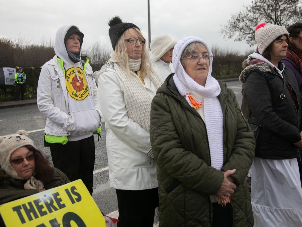 The Women in White protesting in silence against fracking at Preston New Road