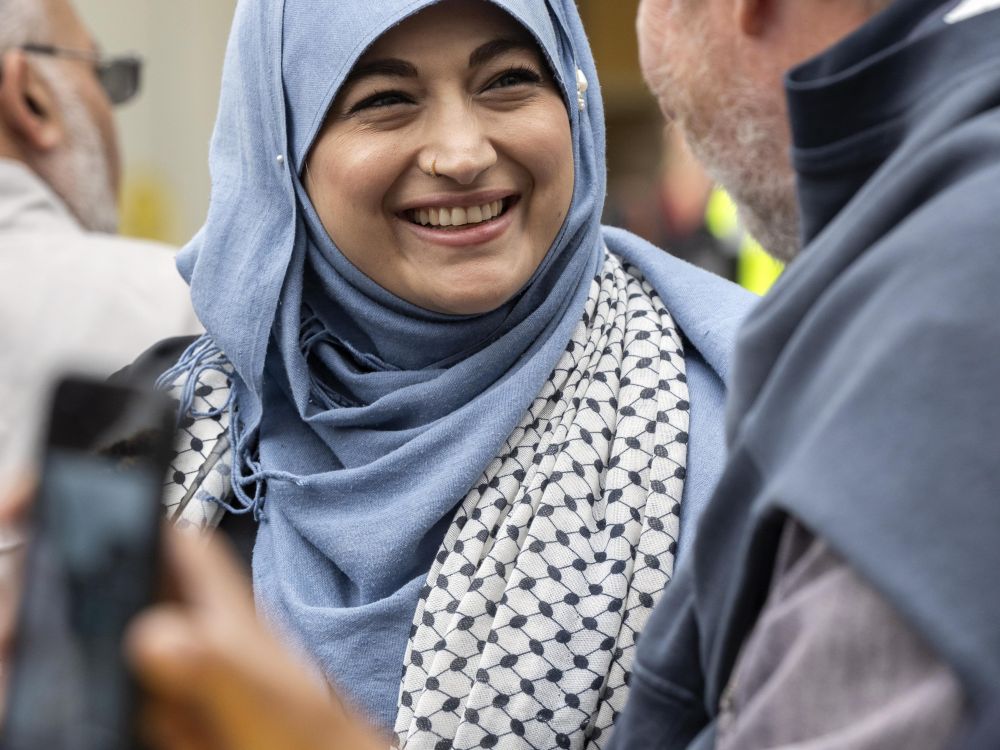 Two people chatting and smiling 