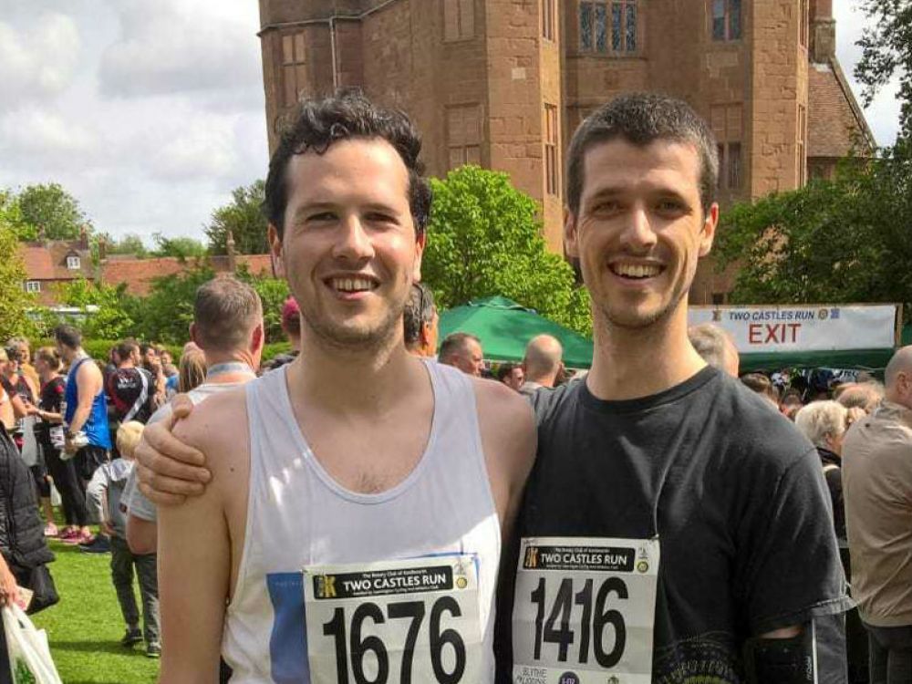 James Clark (left) after he finished the Two Castles Run