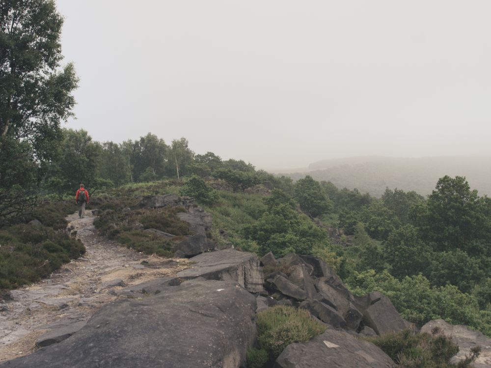 Pete Whittaker walking on Wharncliffe Crag near Sheffield